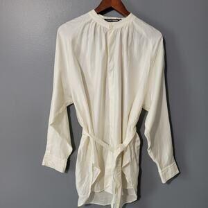 Nicholson & Nicholson Tunic Top Womens Size 38 Belted Cream Button Front Japan